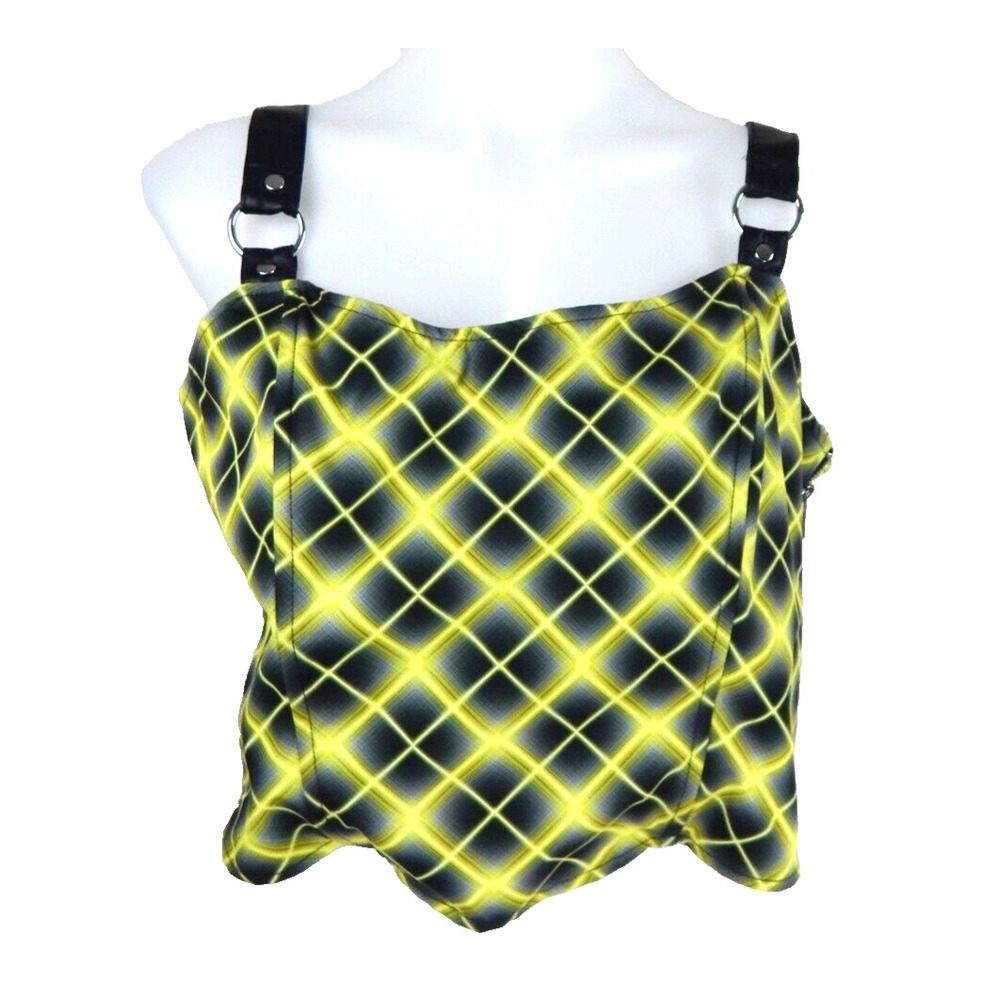 Widow Dolls Kill Women's 1X Top Yellow Plaid Lace Up Corset Crop Used